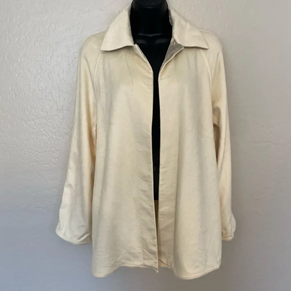 Dusan 100% Cashmere Coatigan Womens Size Medium Satin Trim Cardigan Open Front - Picture 3 of 6